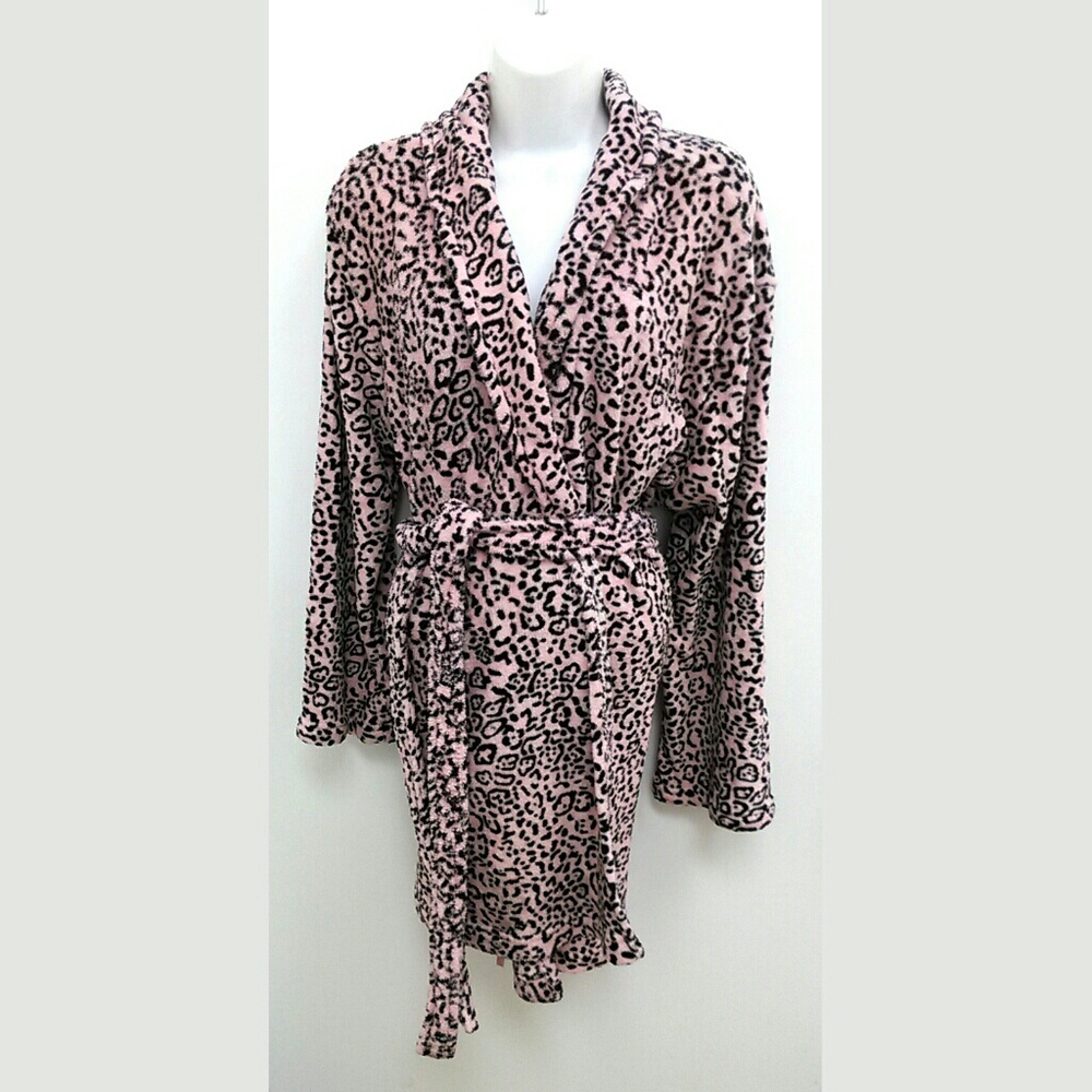 Pink Black Cheetah Leopard Plush Robe Sz Large/XL - Picture 1 of 3